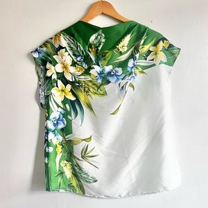 Zara Satin Green White Floral Blouse